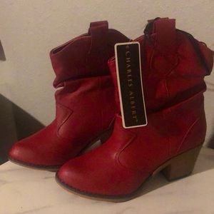 Charles Albert Red leather ankle boots